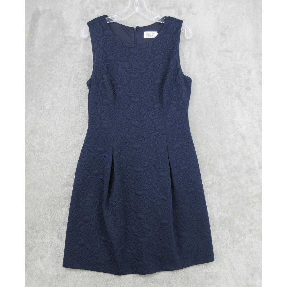 Eliza J Dress Womens Size 12 Navy Blue Floral Sheath Pockets Office Career Zip